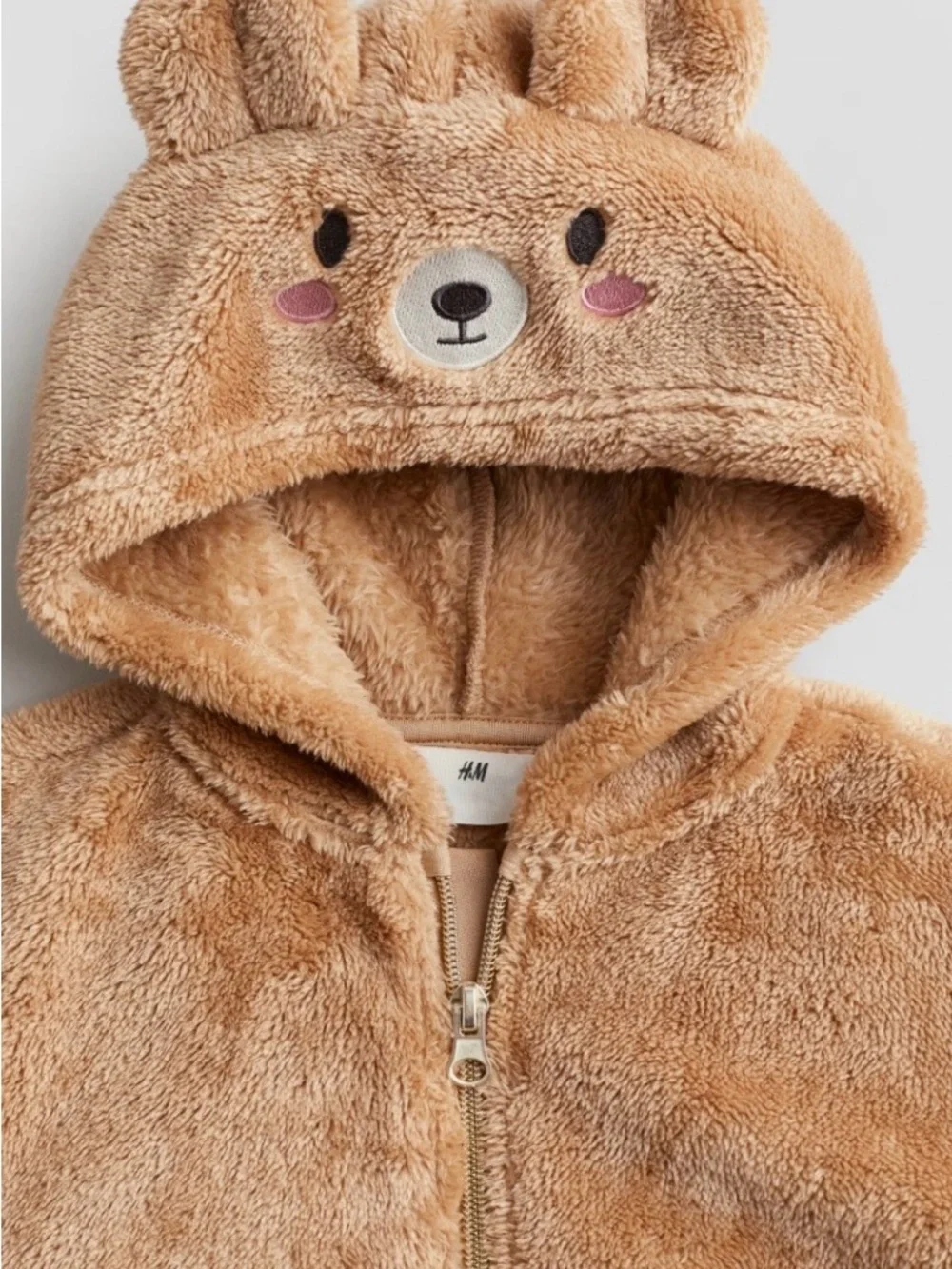 H&M Plush Bear Hooded Faux-Fur Jacket - Light Brown